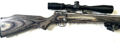 Second Hand Savage .17 HMR Stainless Laminate Rifle with Bipod and Hawke Varmint 6-24x44 Scope and Moderator - £650.00