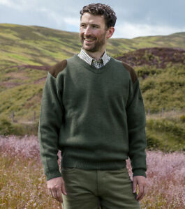 Hoggs of Fife Mens Melrose V-Neck Marled British Knit Shooting Jumper Hunting Farming Country Pullover (Sizes S-3XL)