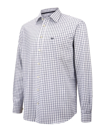 Hoggs Of Fife Mens White/Navy Check Turnberry Twill Cotton Long Sleeve Country Shirt (Sizes S-3XL)