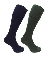 Hoggs of Fife 1902 Warm Cushioned Plain Turnover Top Hunting Farming Shooting Stockings Socks (Twin Pack)