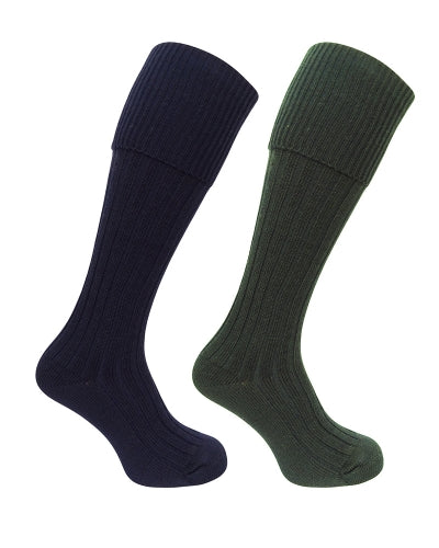 Hoggs of Fife 1902 Warm Cushioned Plain Turnover Top Hunting Farming Shooting Stockings Socks (Twin Pack)