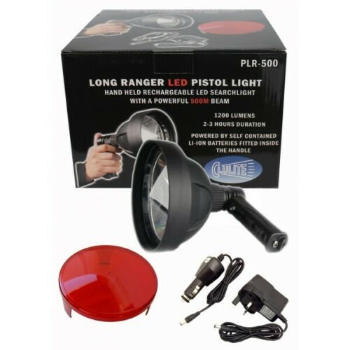 Clulite Long Ranger Handheld Rechargeable LED 1200 Lumen Pistol Hunting 500M Beam Searchlight