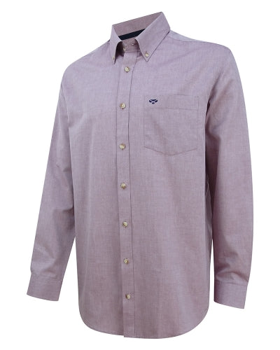 Hoggs Of Fife Mens Dunedin Blue/Wine Oxford Cotton Long Sleeve Shirt (Sizes S-3XL)