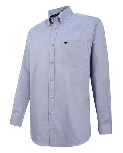 Hoggs Of Fife Mens Dunedin Blue/Wine Oxford Cotton Long Sleeve Shirt (Sizes S-3XL)