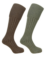 Hoggs of Fife 1902 Warm Cushioned Plain Turnover Top Hunting Farming Shooting Stockings Socks (Twin Pack)