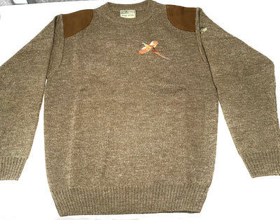 Hoggs of Fife Mens Round Neck Melrose Shooting Jumper Hunting Pullover with Embroidered Pheasant Crest (Sizes S-3XL)