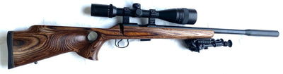 Second Hand CZ .22LR Thumbhole Rifle with Millett Illuminated Scope, Sound Moderator, Bipod- £650.00