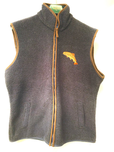 Hoggs of Fife Navy Cambridge Mens Tufted Fleece Gilet with Unique Brown Trout Crest