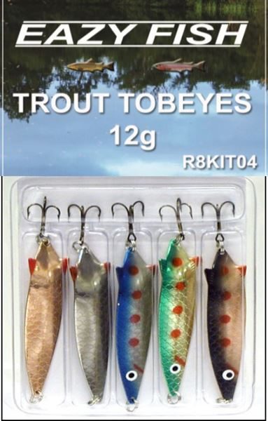 Dennett Eazy Fish 18G Tobeye Trout Sea Trout Salmon Bass Pike Spoon (5 Lure Pack)