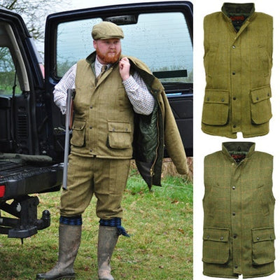 Game UK Men's Padded Tweed Hunting Farming Shooting Diamond Quilted Gilet Waistcoat