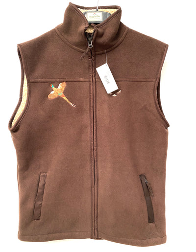 Hoggs of Fife Brown Mustang Heavy Fleece Hunting Shooting Gilet Waistcoat with Unique Crest Print