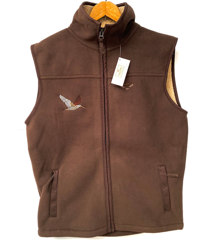 Hoggs of Fife Brown Mustang Heavy Fleece Hunting Shooting Gilet Waistcoat with Unique Crest Print