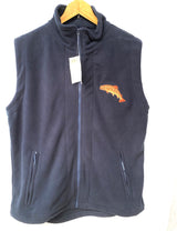 Hoggs of Fife Mens Unique Brown Trout Crest Navy Rothesay Fleece Fishing Gilet