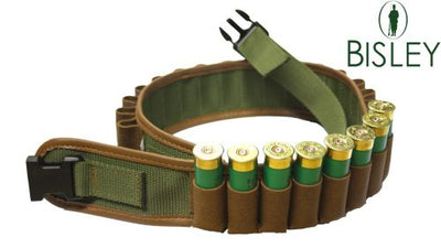 Bisley Adjustable Hunting Shooting 12G 25 Cartridge Belt Canvas Suede Leather On Webbing Pockets